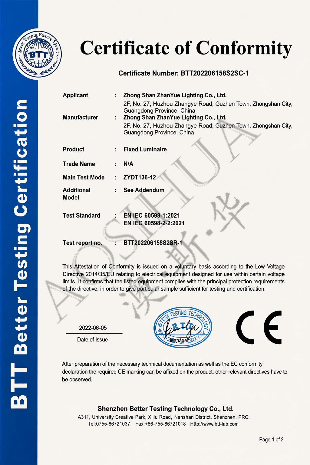 Certificate of Conformity